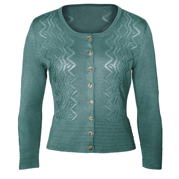 Peruvian Connection Aquamarine Chaco Lace Cardigan - Picture 2 of 7